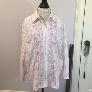 Napa Valley Striped Pink and White Embroidered Shirt 1X